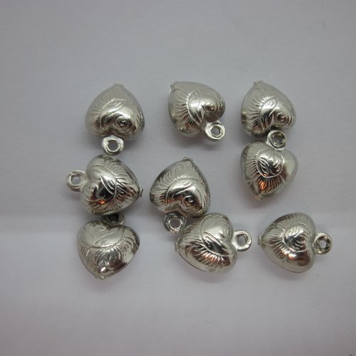9 petites breloques coeur en métal argenté réversibles