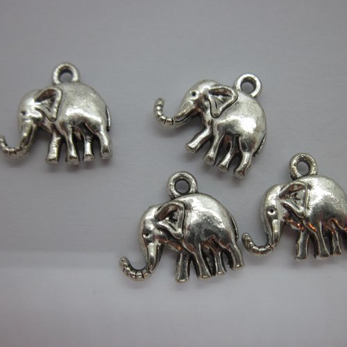 4 breloques éléphant en métal argenté réversibles