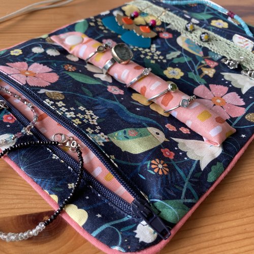 Trousse, pochette à bijoux, de voyage, tissu, coton, multicolore, fleurs, cadeau, femme, fille