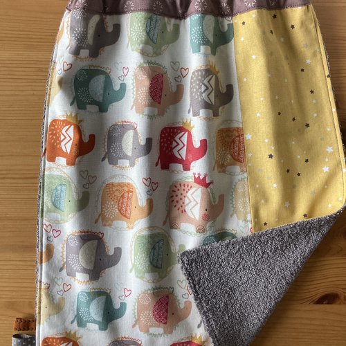 Serviette de cantine, élastiquée, de table, coton, anglais, makower, éléphant, élastique, animaux, cadeau, naissance