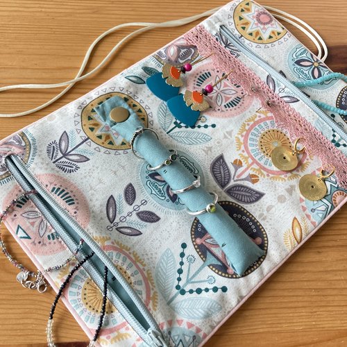 Trousse, pochette à bijoux, de voyage, tissu, coton, multicolore, fleurs, cadeau, femme, fille