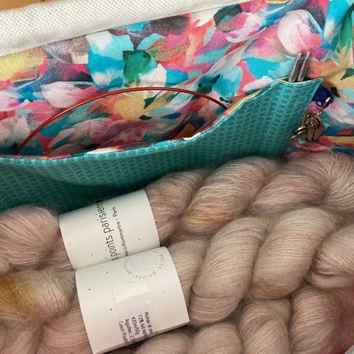 Sac à projet tricot, trousse toilette, grand format, châle, produits beauté, lingerie, cadeau, femme, fille, tricot