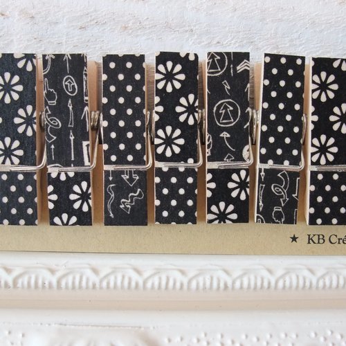 9 pinces à linges décorées (n°28) noires (petites et épaises)