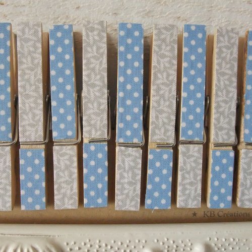 9 pinces à linges décorées (n°57) gris / bleu