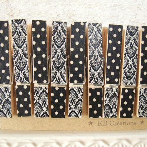9 mini pinces à linge décorées (n°45) noir