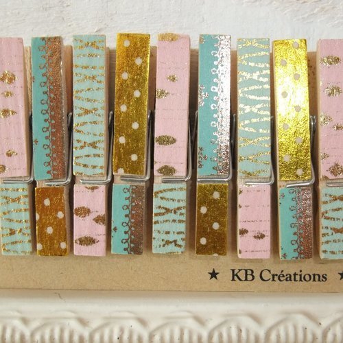 9 mini pinces à linges décorées (n°61) rose/ vert