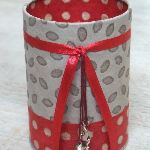 Pot à crayons (n°84) pois rouge & taupe