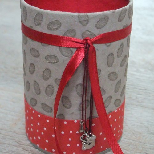 Pot à crayons (n°85) pois rouge & taupe