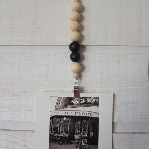 Accroche photo en perles de bois (noir) 