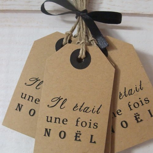Lot de 10 grandes étiquettes kraft "il était une fois noël"