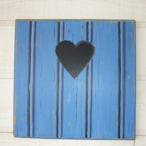 Tableau peinture palissade coeur bleu