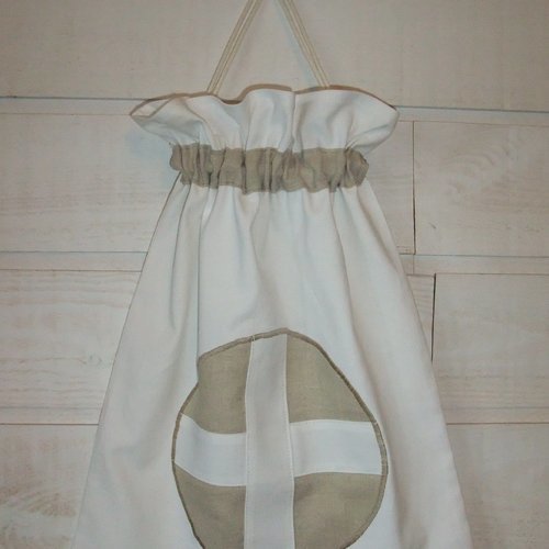 Sac à lingerie / pochon (n°107) croix taupe & blanc