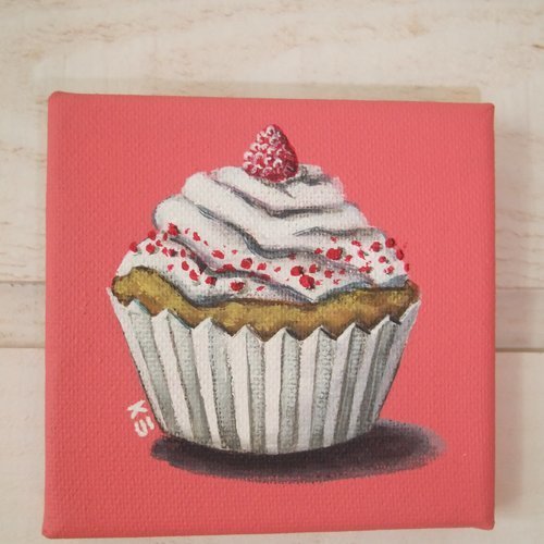 Tableau peinture cupcake coloré (n°3) rose et blanc