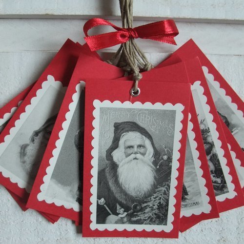 Lot de 10 étiquettes noël (n°8) vintage / rouge