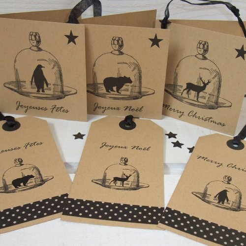 Lot de 6 cartes de voeux kraft "noël au pôle nord" (voeux de noël) 