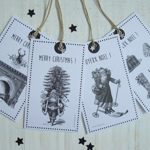 Lot de 4 cartes blanches noël vintage