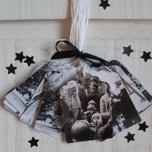 Lot de 8 étiquettes photo noir & blanc de noël