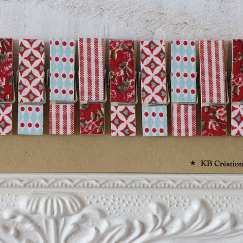 9 pinces à linges décorées (n°31) rouge - turquoise (petites et épaises)