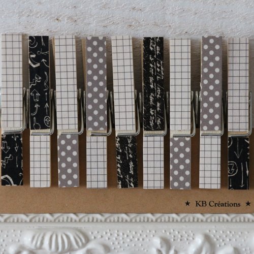 9 mini pinces à linge décorées (n°47) pois et manuscrit 
