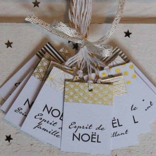 Lot de 20 étiquettes rectangulaire noël blanc/doré