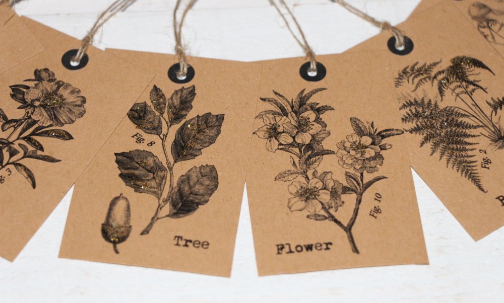 Lot de 13 étiquettes vintage botanique (kraft) - Un grand marché