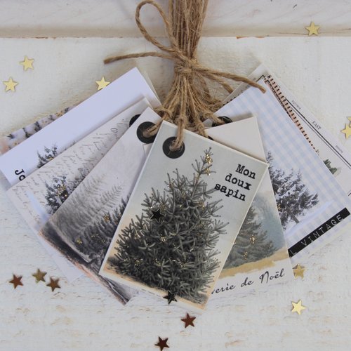 Lot de 18 étiquettes sapin de noël
