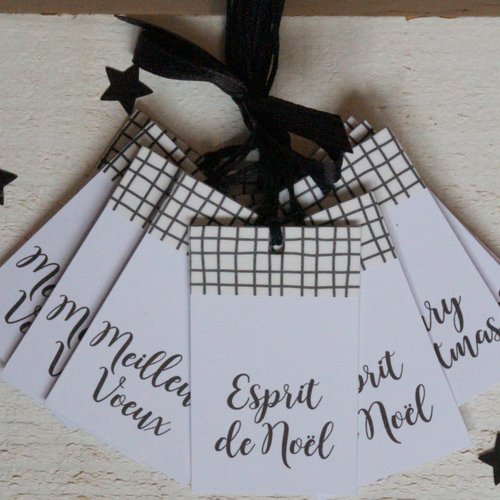 Lot de 12 étiquettes rectangulaires noël blanc