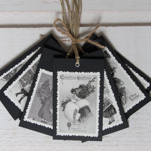 Lot de 10 étiquettes noël (n°1) vintage / noir