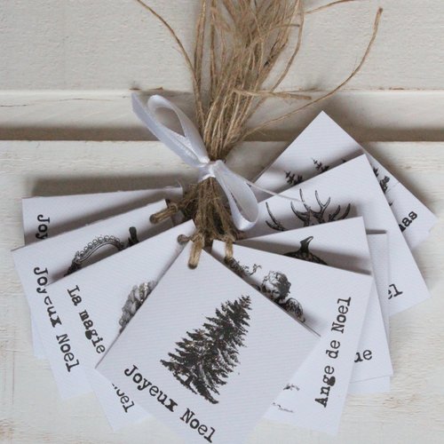 Lot de 15 étiquettes noël (blanc pailleté)