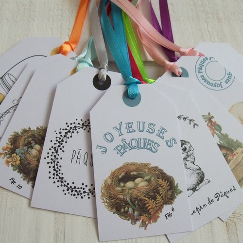 Lot de 10 étiquettes vintage pâques (coloré)