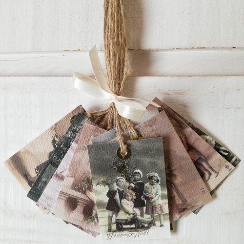 Lot de 18 étiquettes cartes postales de noël vintage