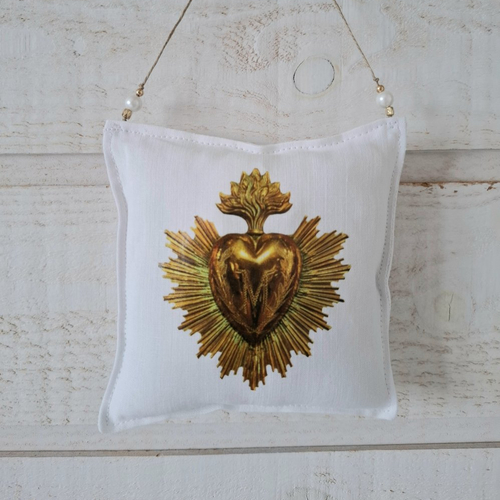 Coussin de porte ex voto (n°14) coeur blanc