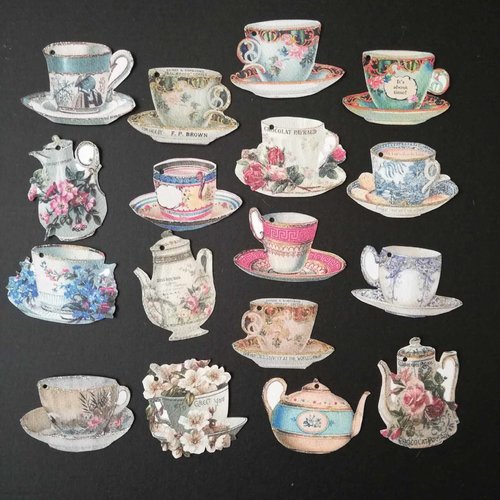 Lot de 17 étiquettes théière & tasse