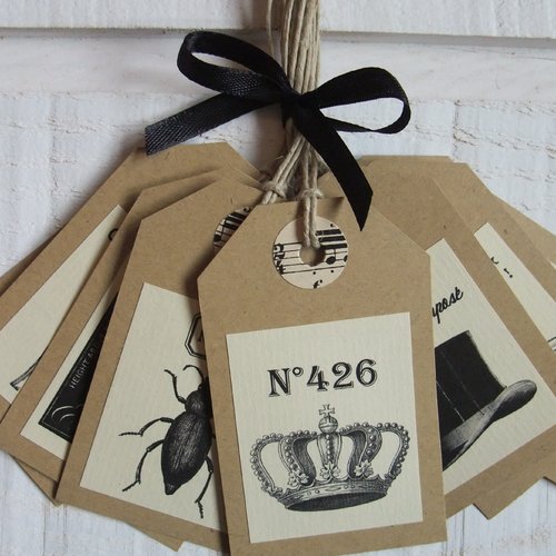 Lot de 9 étiquettes vintage kraft
