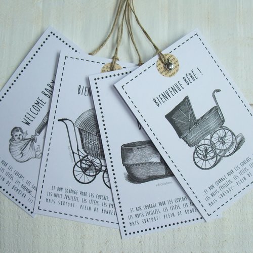 Lot de 4 cartes blanches naissance