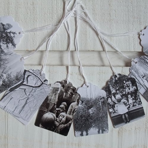 Lot de 16 tags etiquettes photos noël