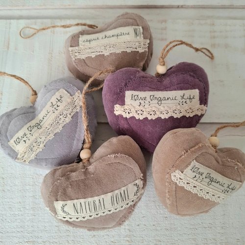 Lot de 5 petits coeur en velours