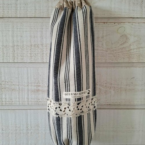 Sac à sacs (n°34) beige à rayures bleues