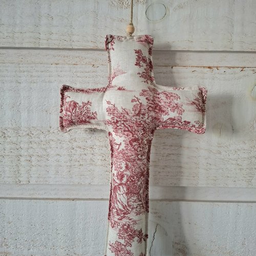 Croix en tissu (toile de jouy rose)