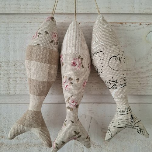 Lot de 3 poissons (lin beige)
