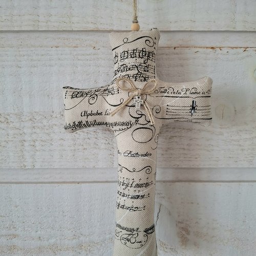 Croix en tissu (lin écriture)