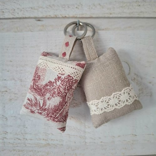 2 porte clés (n°100) lin toile de jouy