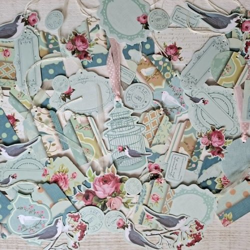 Lot de 61 étiquettes shabby tilda (rondes et rectangulaires)