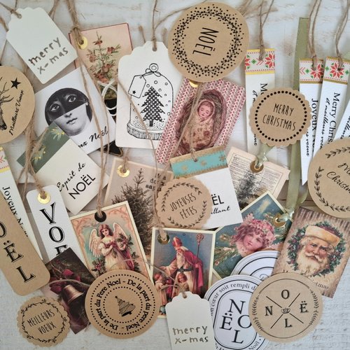 Lot de 34 étiquettes de noël mixe