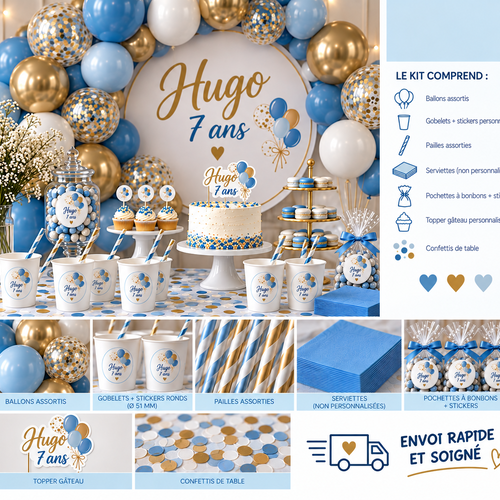 Kit / package anniversaire bleu personnalisé