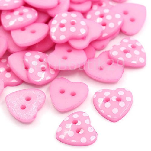 Bouton coeur rose à pois 15mm lot de 10 boutons scapbooking couture