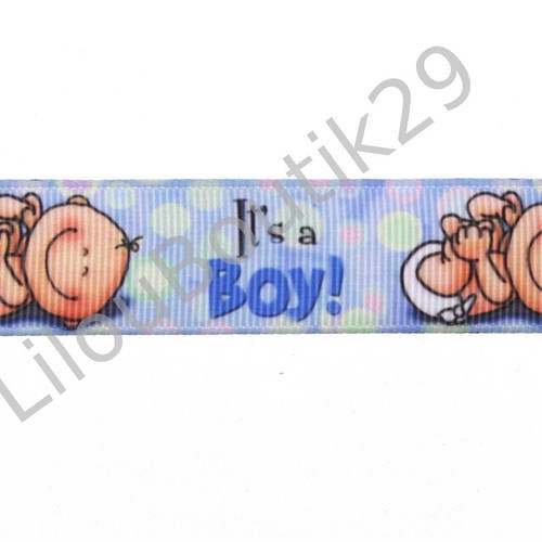 multicolore de 22 mm au m C/'est un garçon Ruban gros grain blanc It/'s a boy