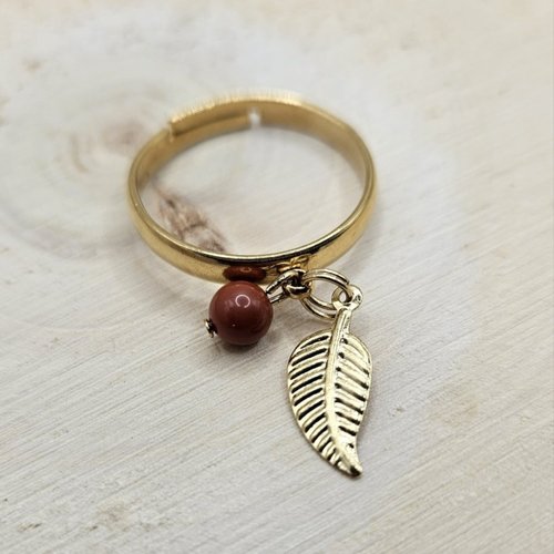 Bague ajustable acier inoxydable – pierre naturelle - jaspe rouge – collection énergies douces – série limitée
