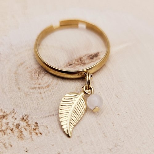 Bague ajustable acier inoxydable – pierre de lune naturelle – collection énergies douces – série limitée