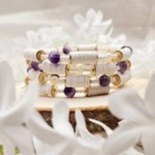 Bracelet lithothérapie améthyste – mémoire de forme – apaisement & sérénité – série limitée – bijou fait main